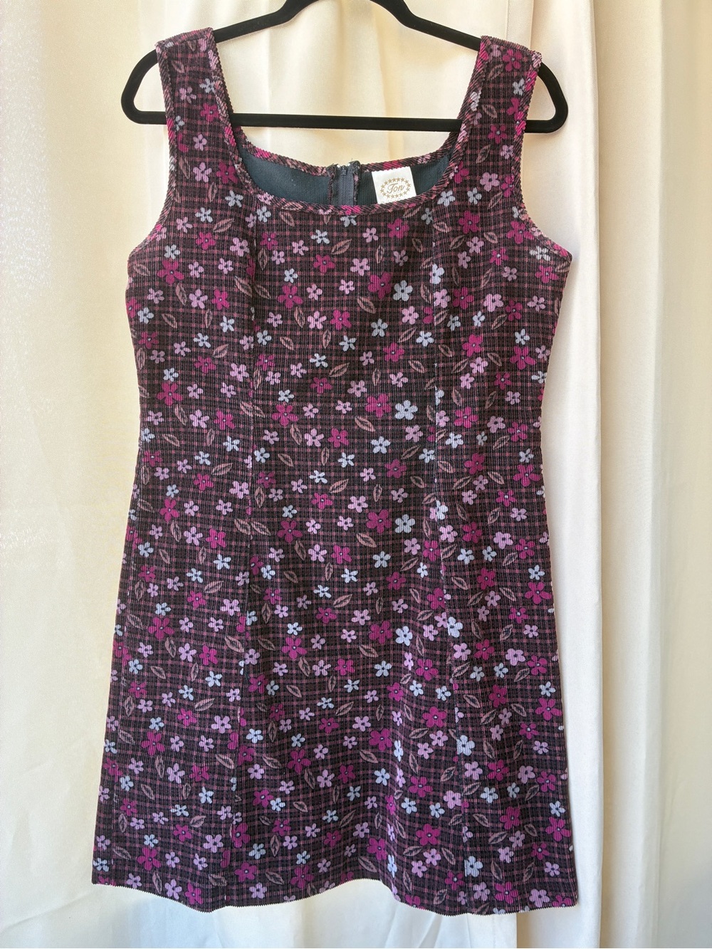 Vintage 90s Dark Floral Plaid Corduroy Mini Jumper Dress